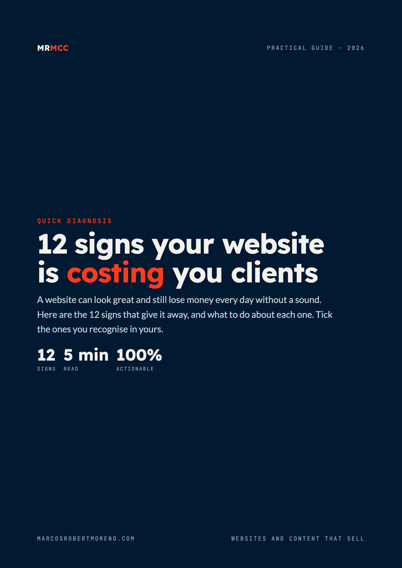 Cover of the guide: 12 signs your website is costing you clients